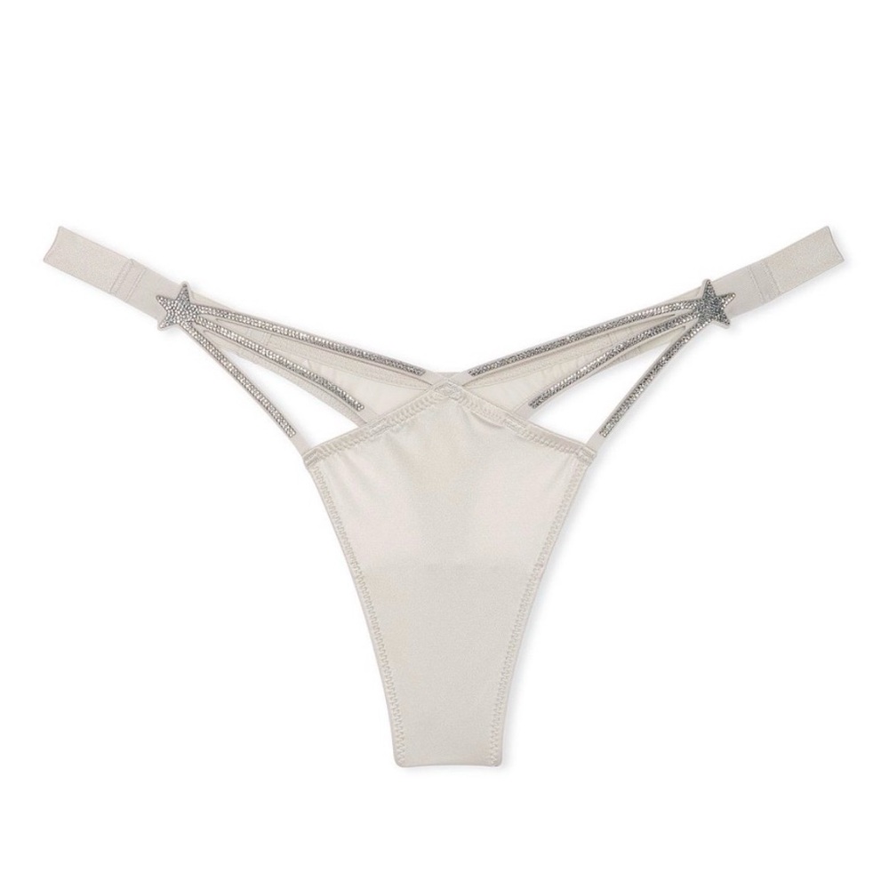 Victoria's Secret Very Sexy Starstruck Rhinestone Thong Panty Sz M / Gray